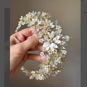 Pearl White Cherry Blossom Bridal Crown – Bridal Headpiece